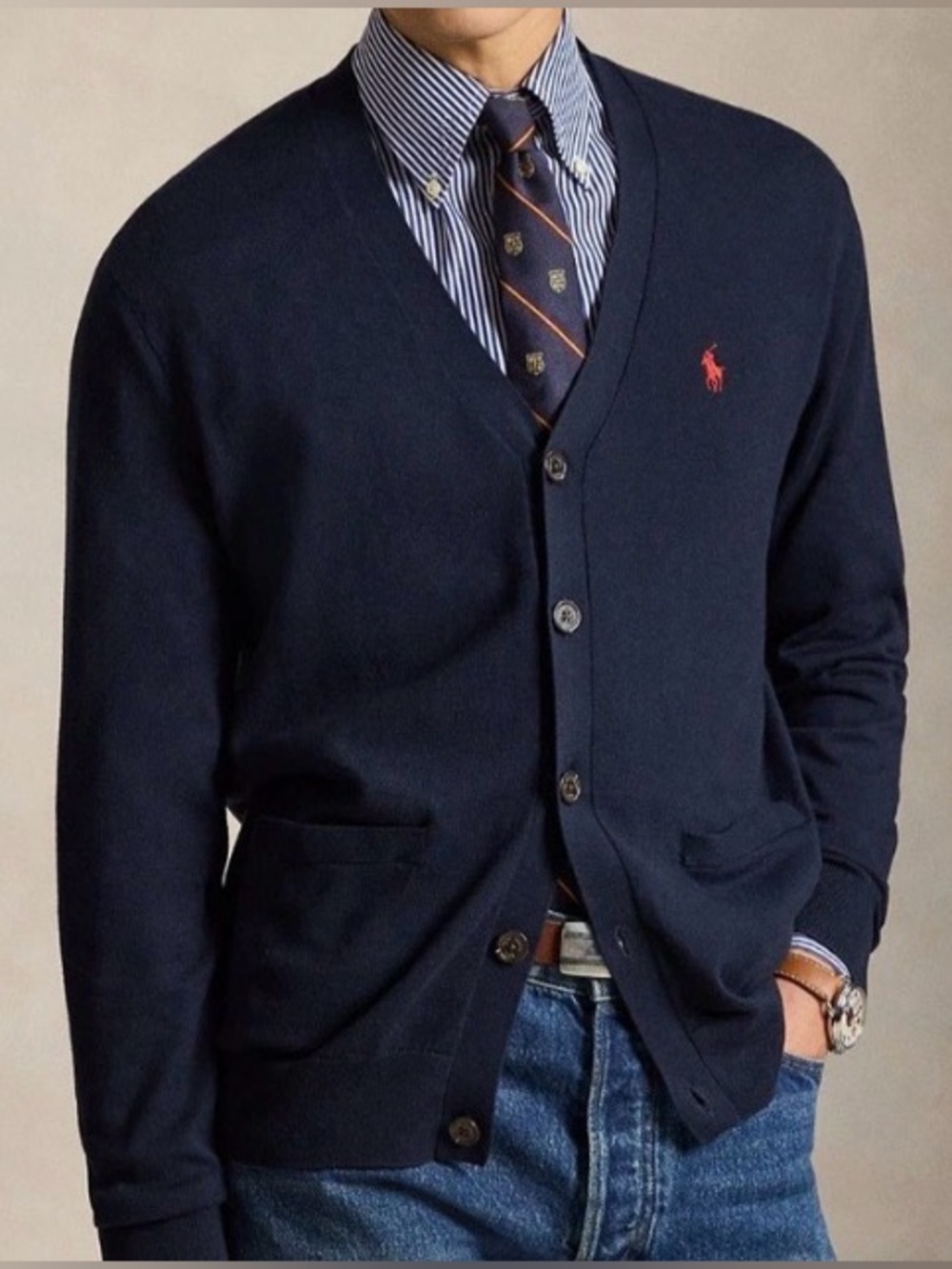Vintage Large Men’s Polo Ralph Lauren 100% Pima Cotton Navy